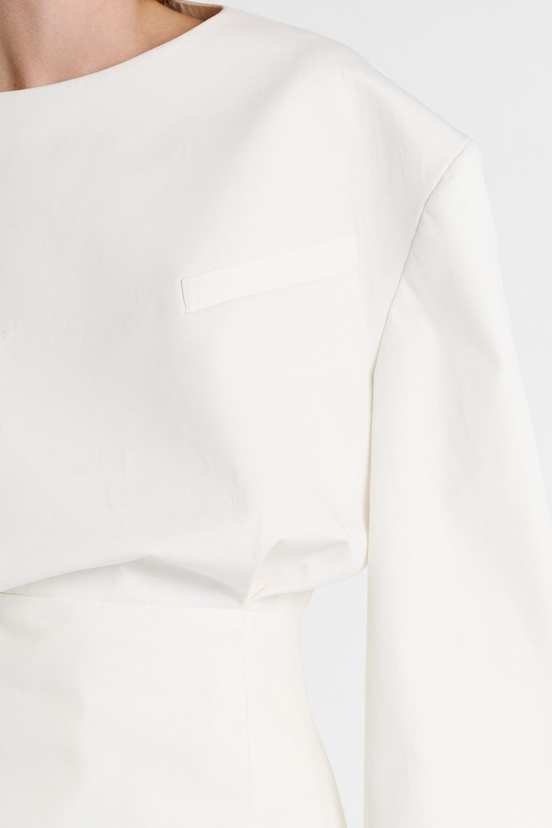 Round Neck Tailored Top White