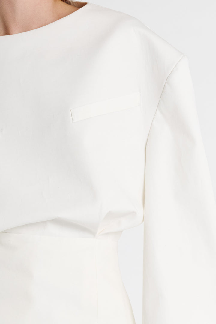 Round Neck Tailored Top White