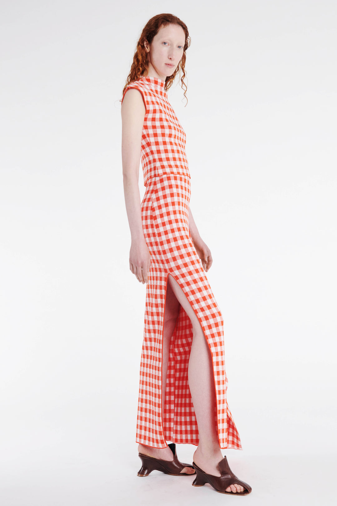 Knitted Sleeveless Top Red White Gingham