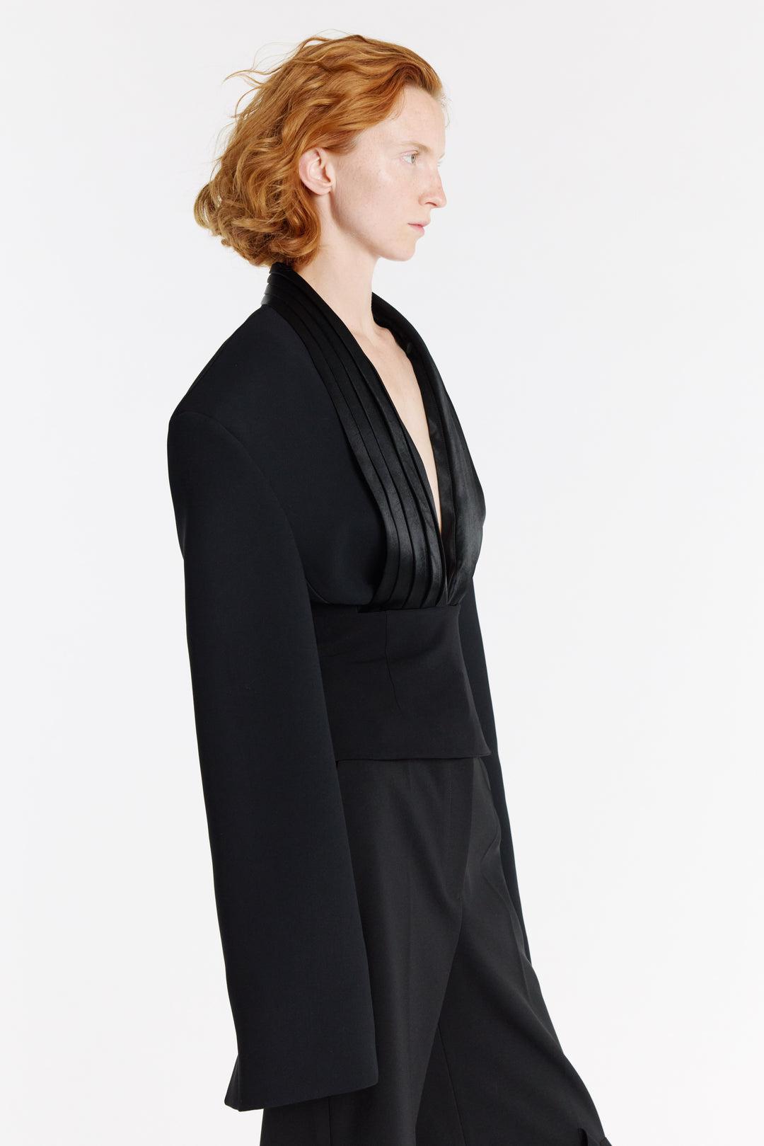 Cummerbund Collar Tuxedo Top Black