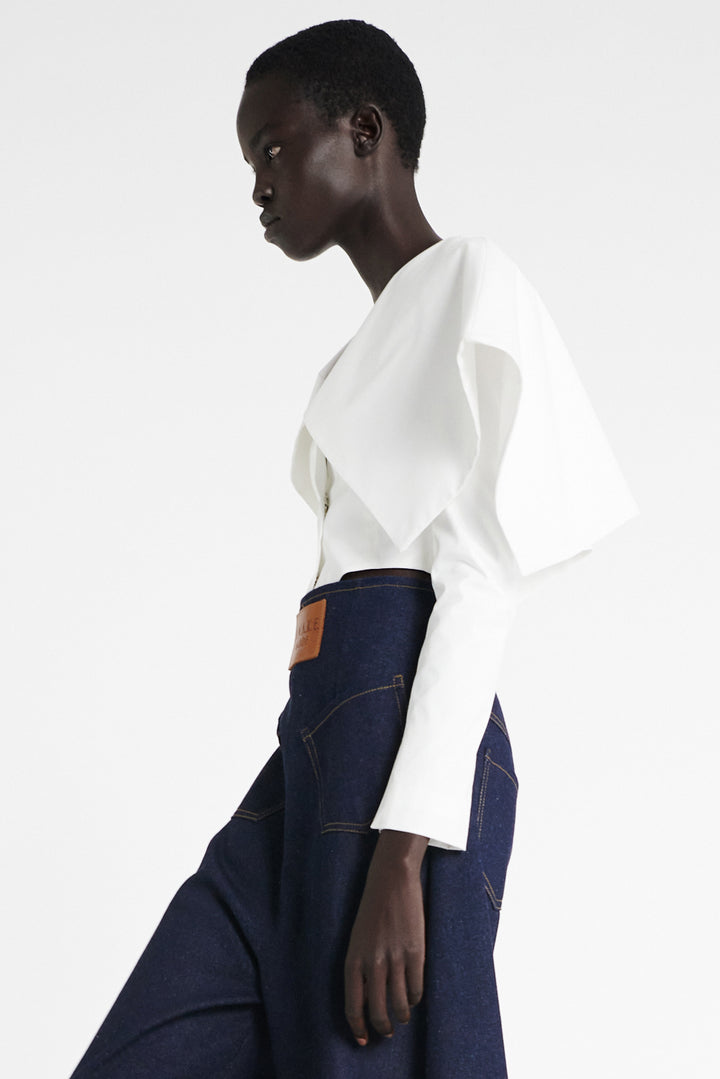 Cropped Jacket With Collar White