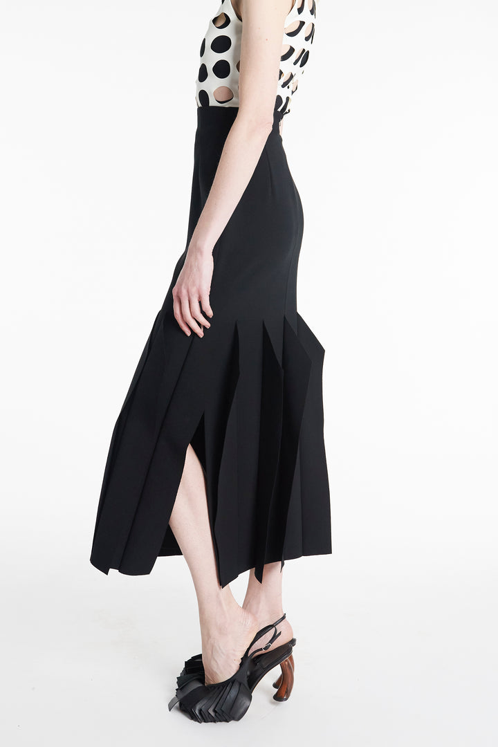 Midi Length Skirt With Hem Panel Detail Black
