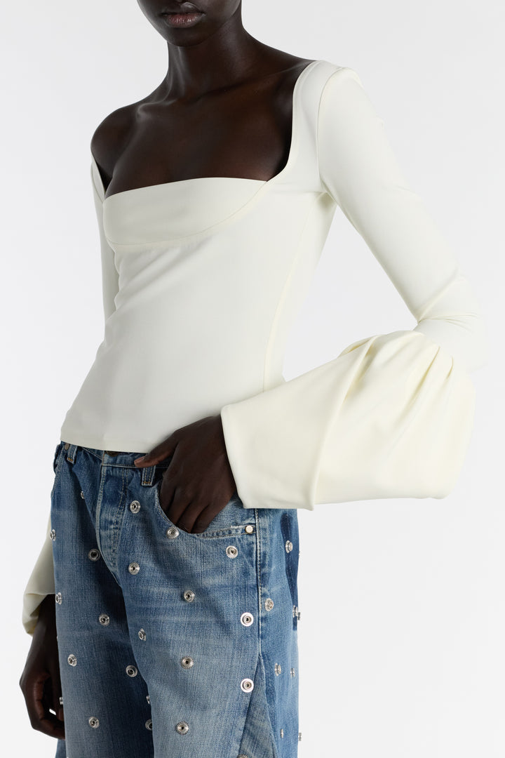 Top With Square Decollete And Puff Cuffs Ivory
