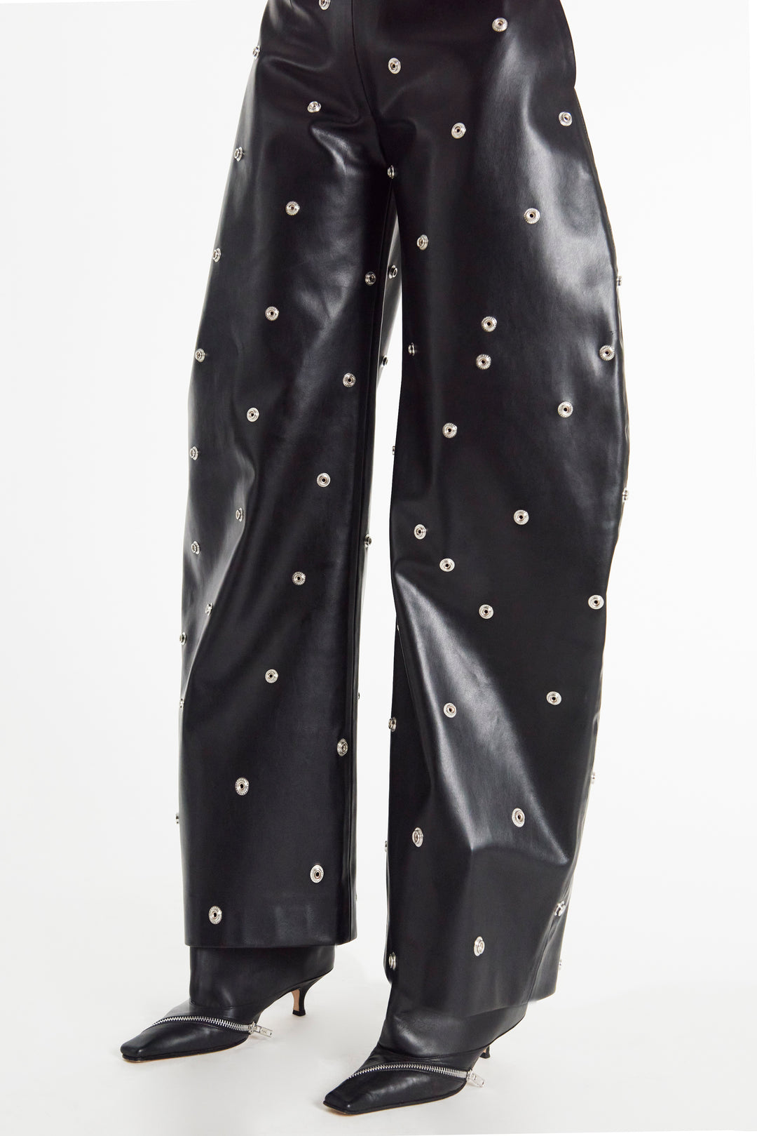 Faux Leather Stud Trouser With Snap-On Pockets Black