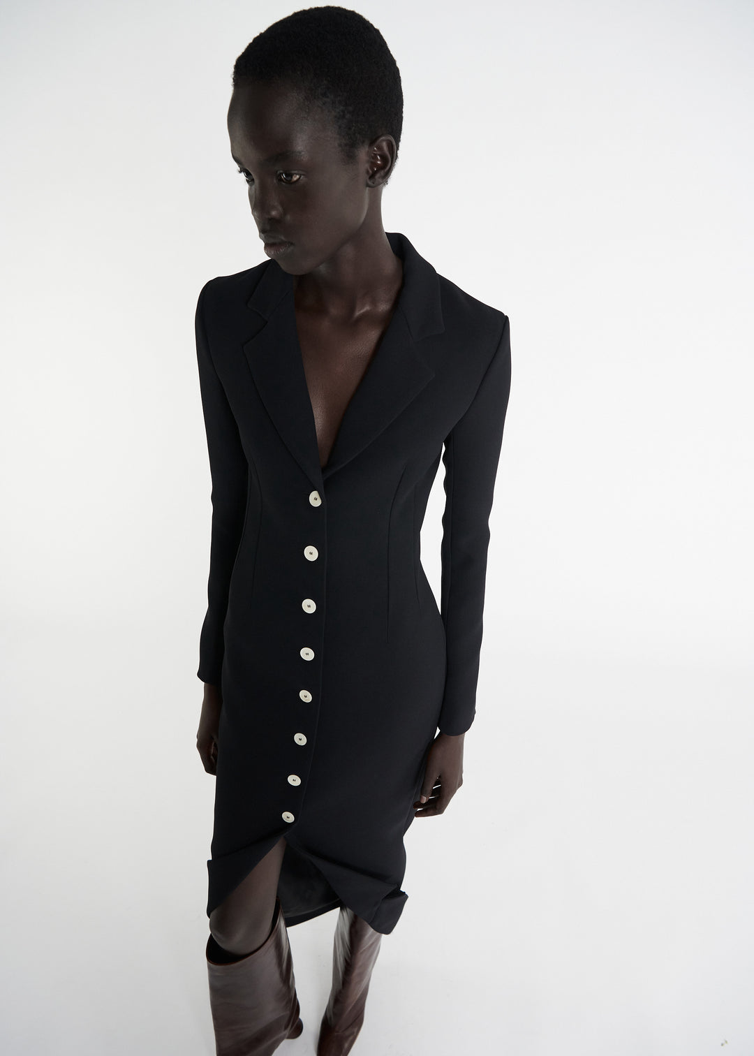 Tailored Shirt Dress With Jacket Collar At Hem Black