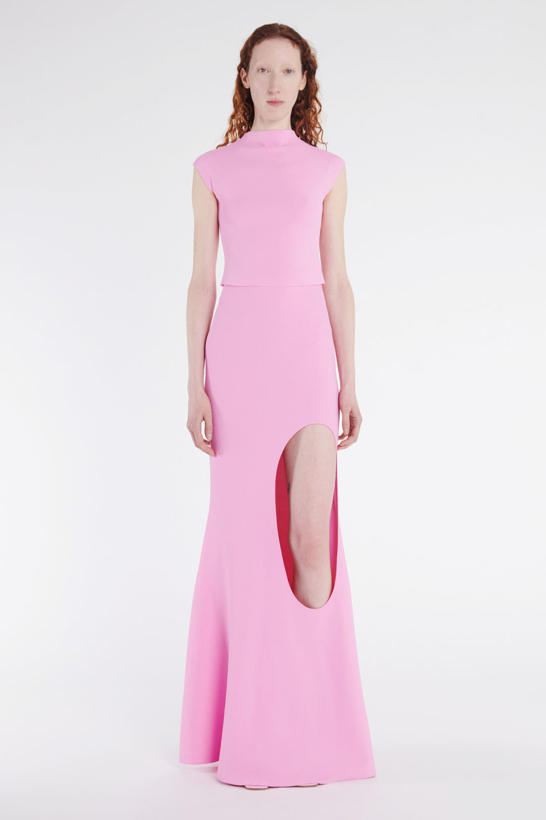 Knitted Flared Skirt With Cut Out Pink