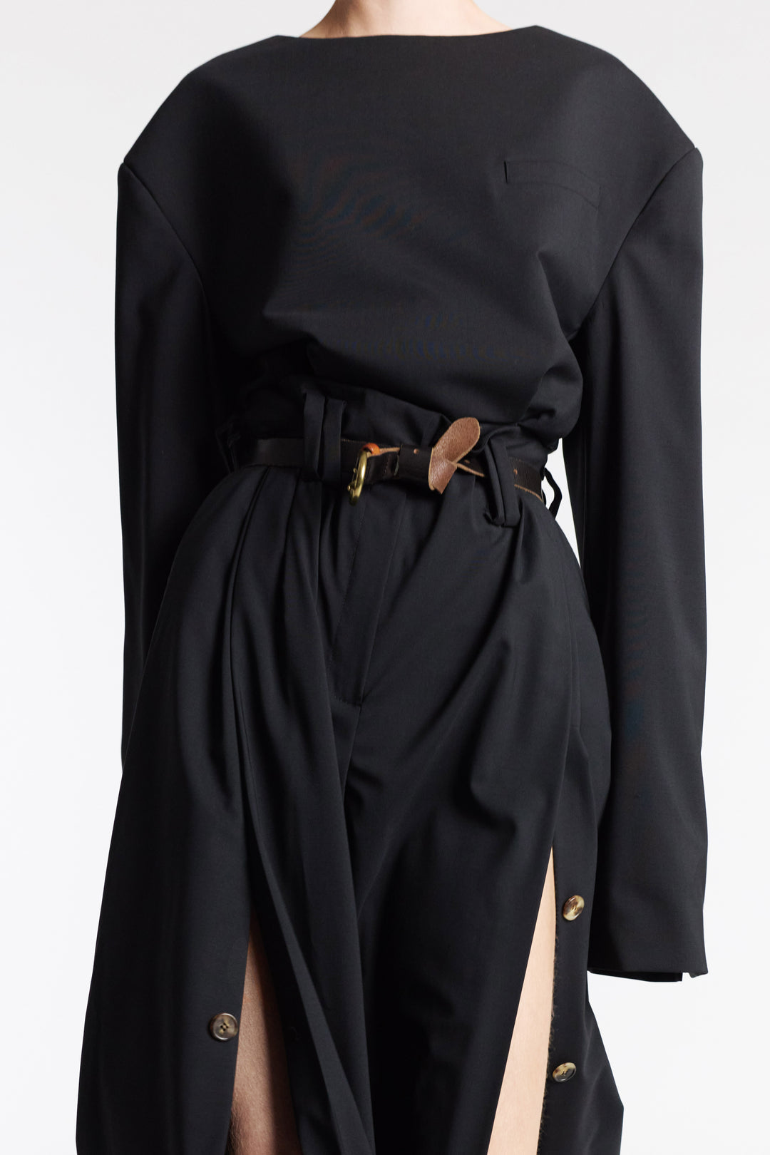 Round Neck Tailored Top Black