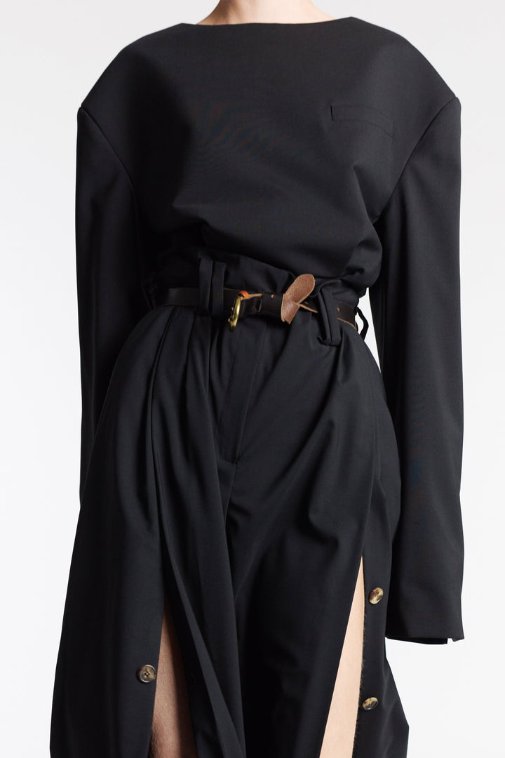 Round Neck Tailored Top Black