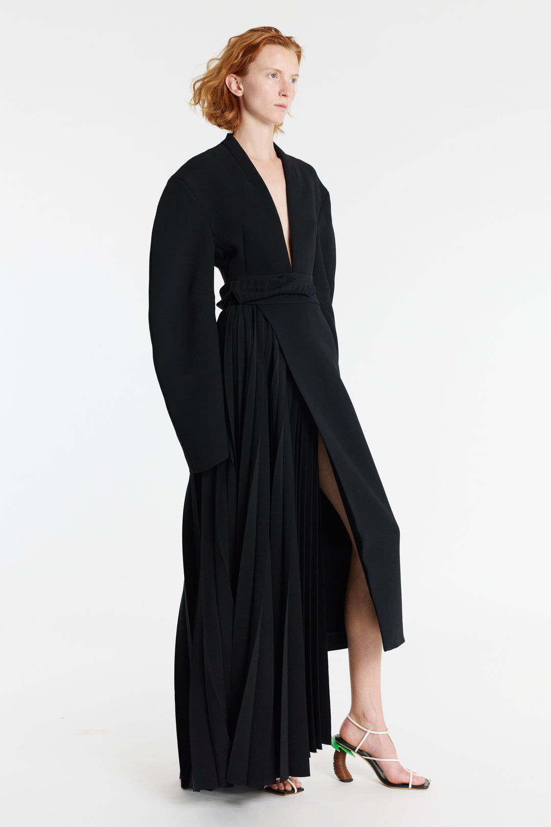 Rounded Sleeve Deep V-Neck Bodysuit Black