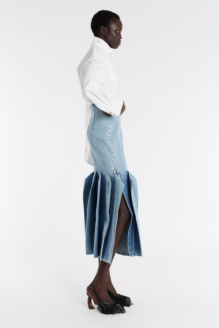 Denim Skirt With Panel Detail Mid Blue