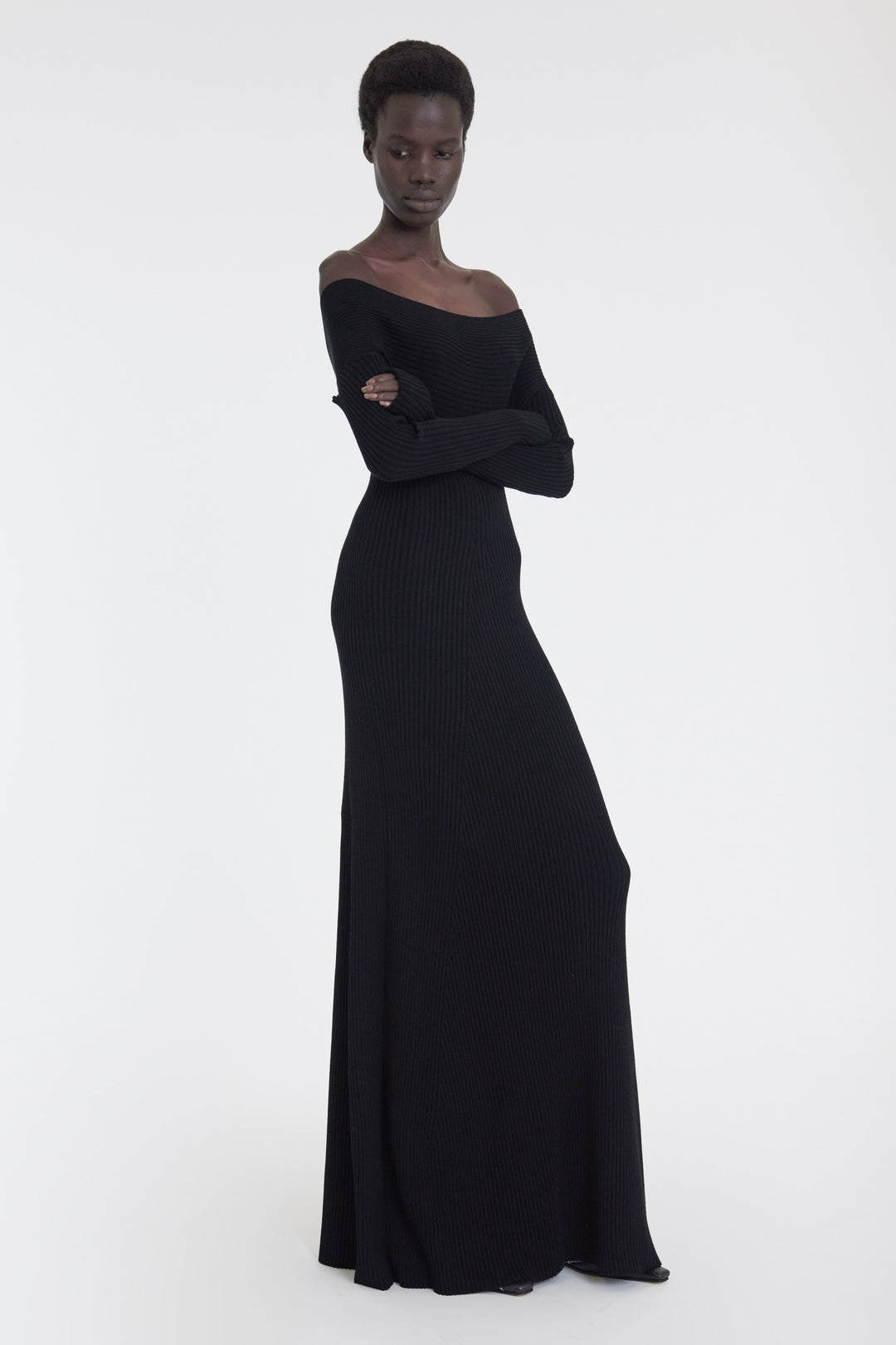 Knit Maxi Off Shoulder Dress Black