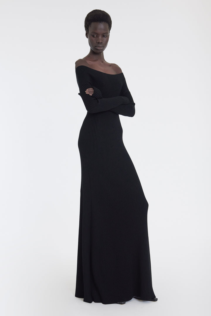 Knit Maxi Off Shoulder Dress Black