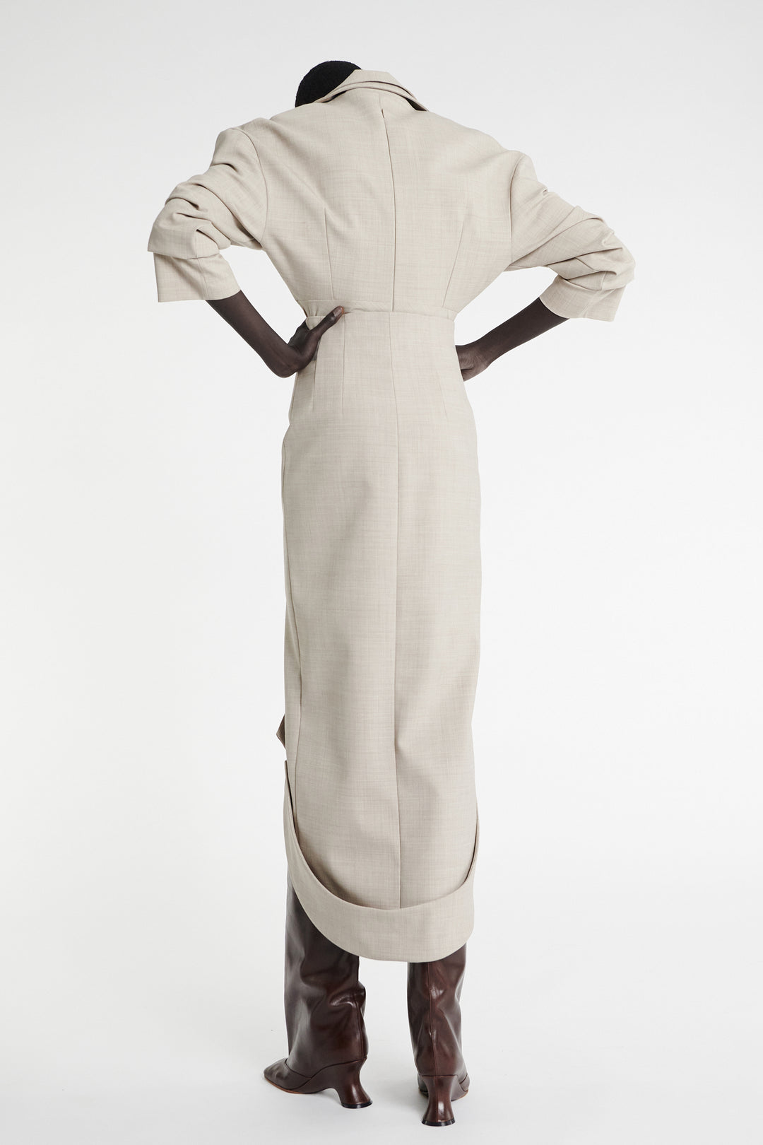 Tailored Skirt With Jacket Collar At Hem Beige Melange