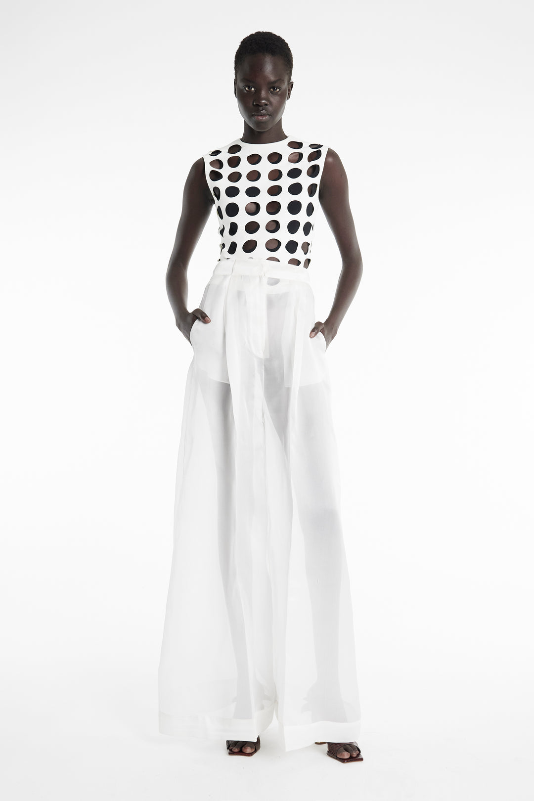 Organza Wide Leg Pants White