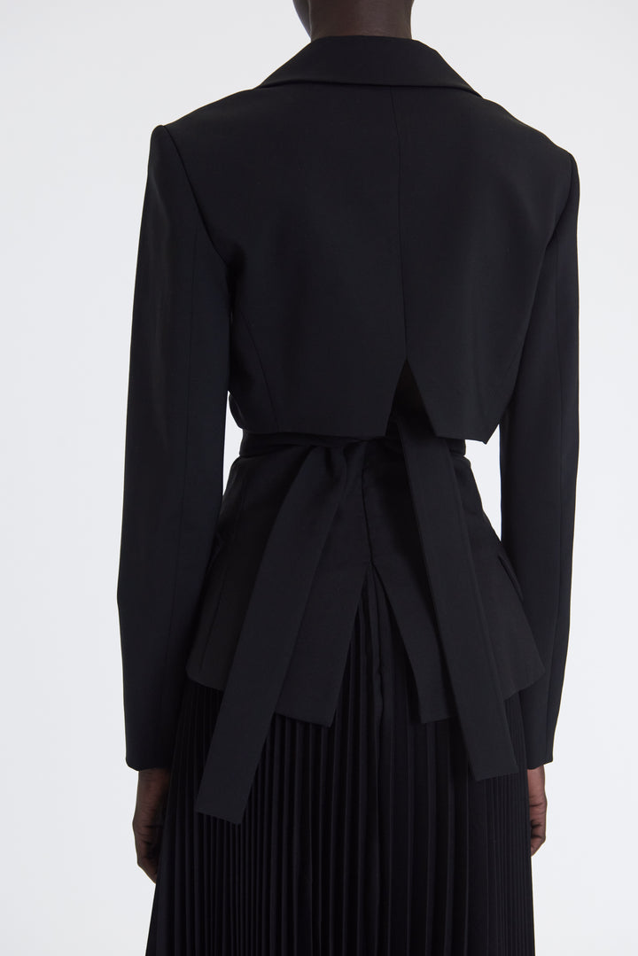 Cropped Wrap Around Jacket With Ties Black