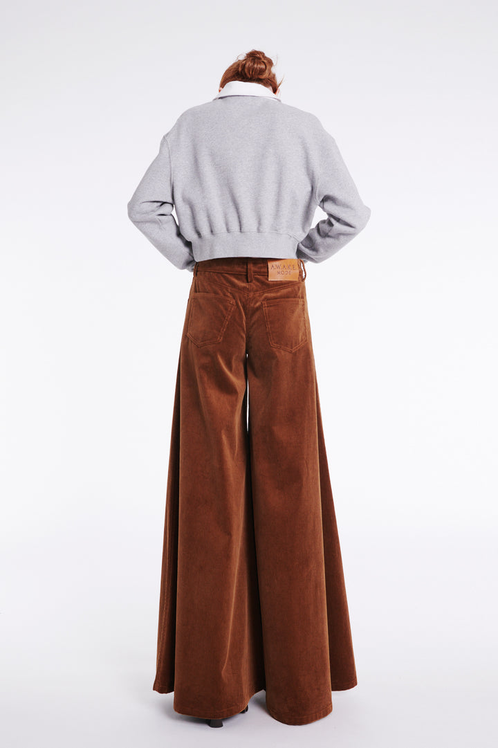 Cord Wide Leg Jean Trousers Tan