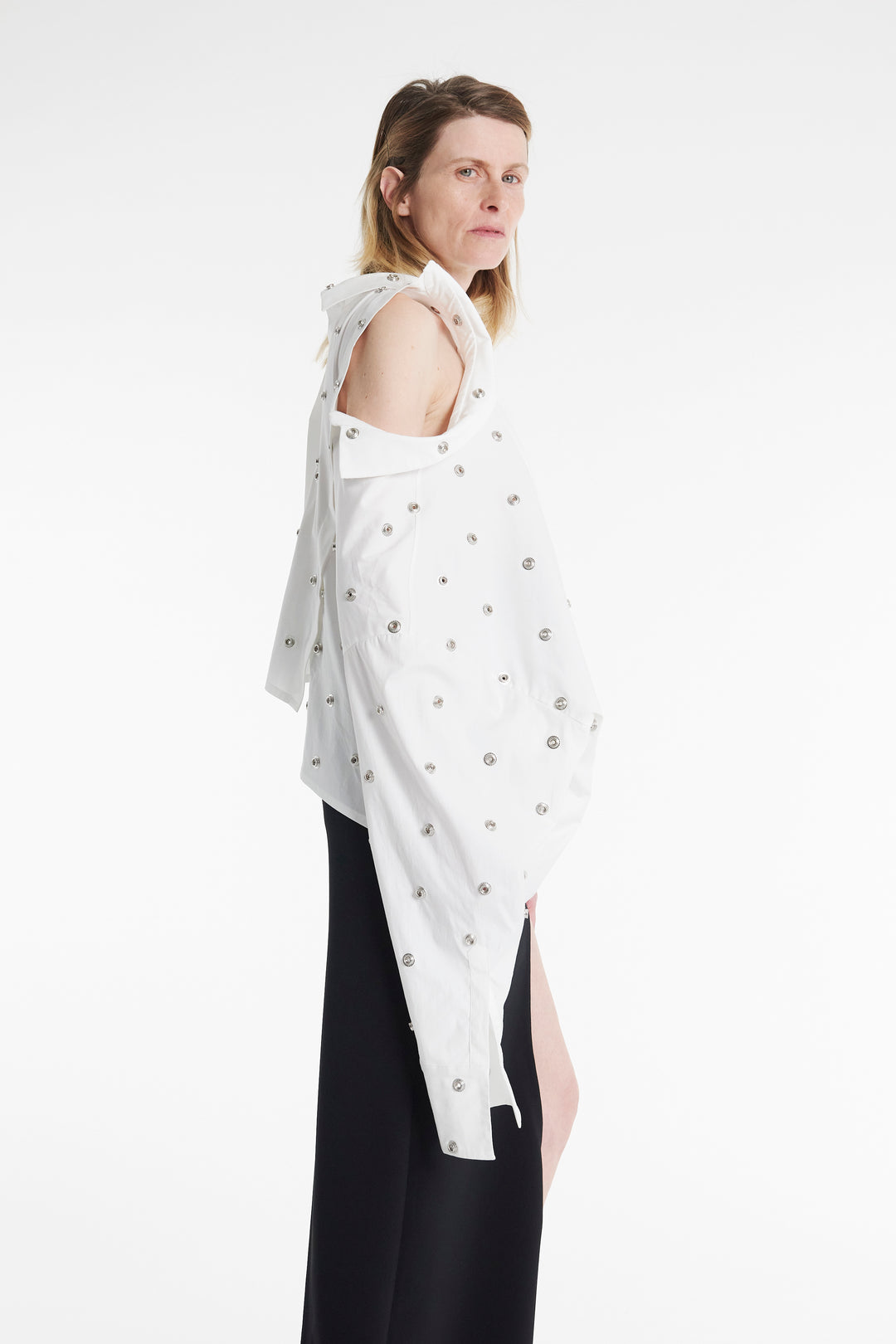 Studded Double Collar Shirt White