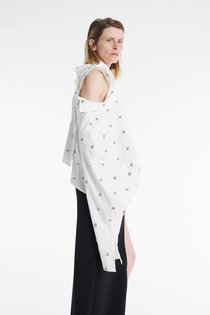 Studded Double Collar Shirt White