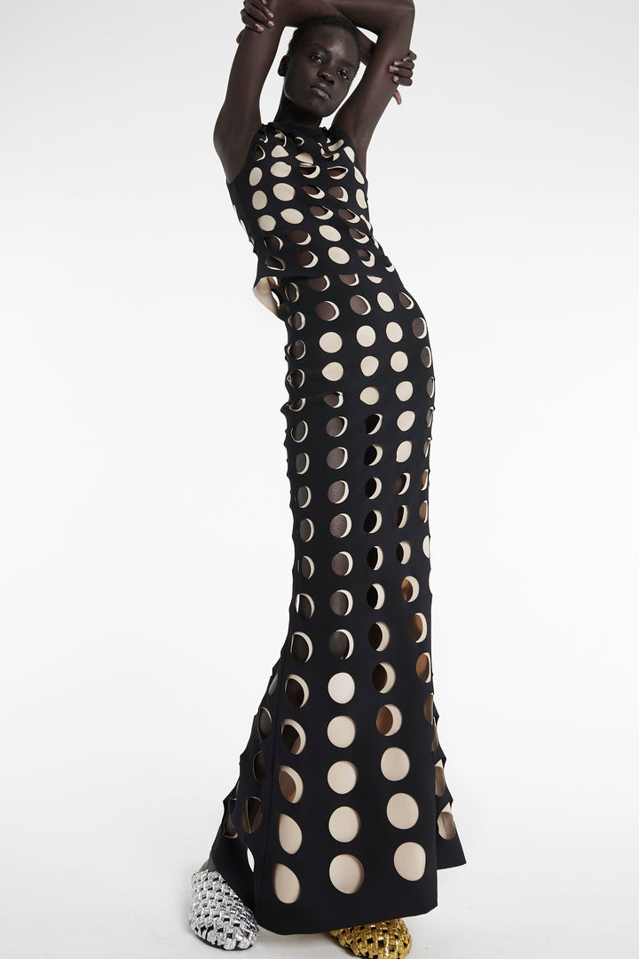 Top With Layered Circular Cutouts Black Nude