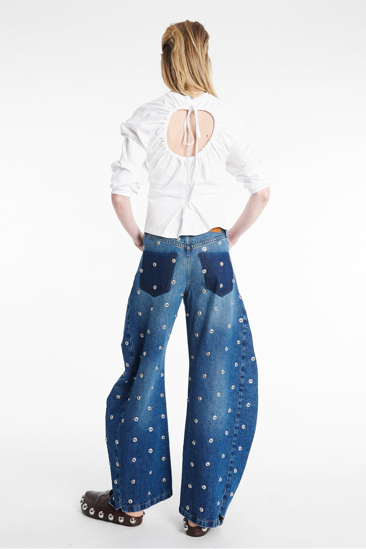 Studded Organic Jeans With Side Inserts Blue