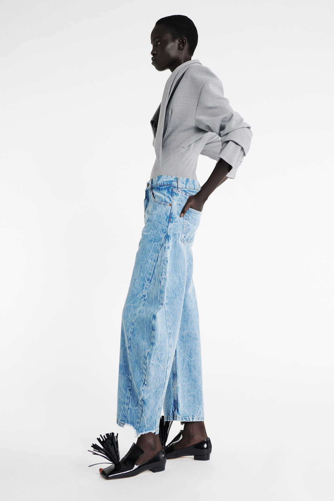 Denim Jeans With Inserts Indigo Acid Wash