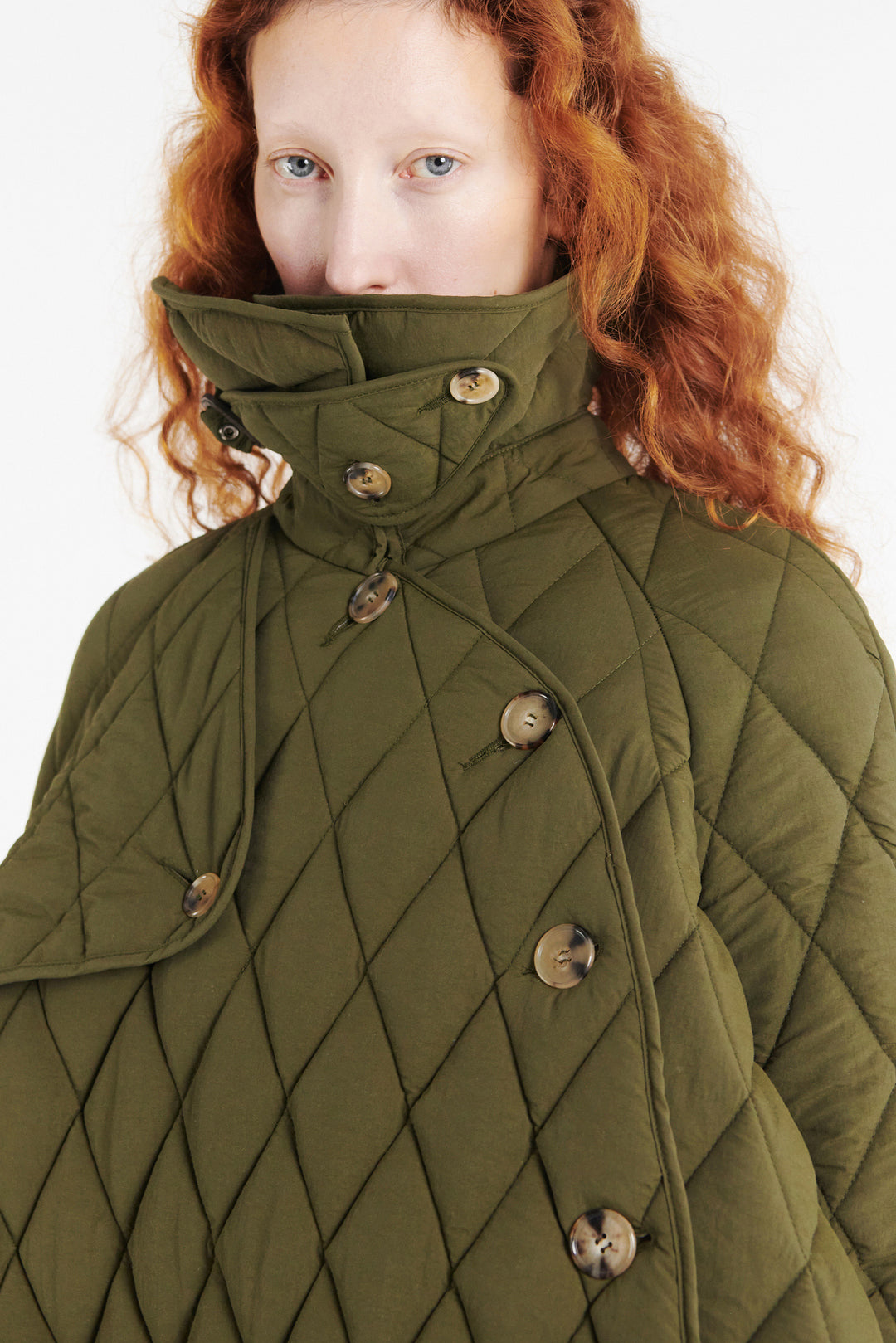 Long Quilted Trench Dark Khaki Green