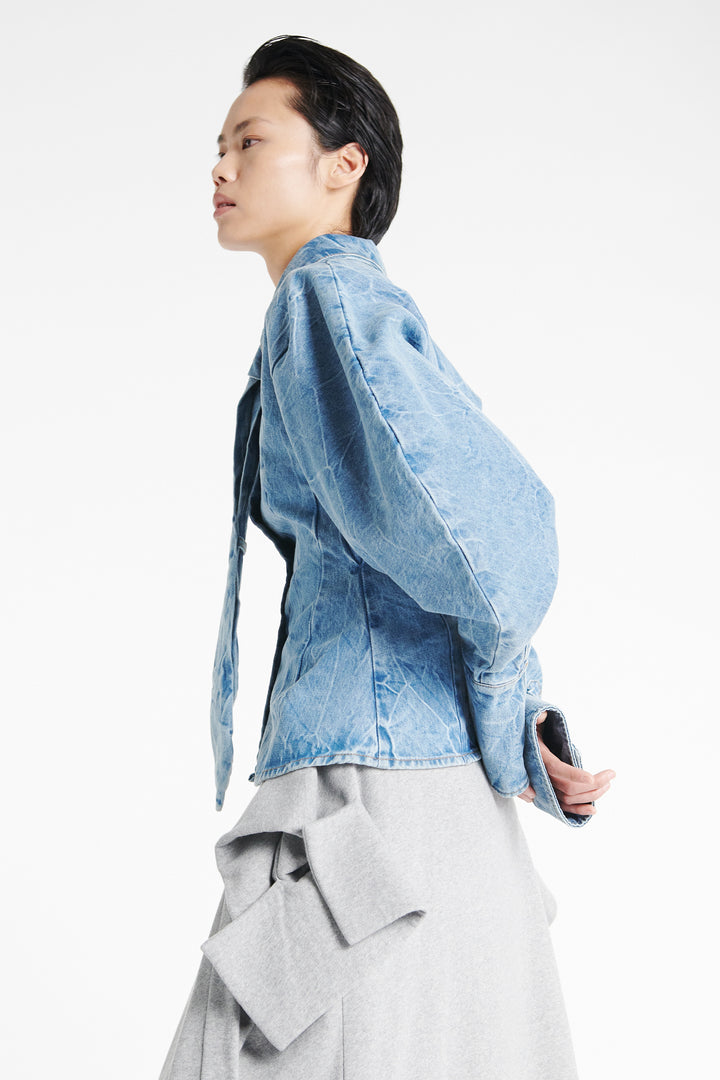 Acid Wash Denim Puff Sleeve Shirt Indigo Acid Wash