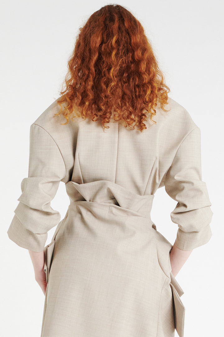 Tailored Bodysuit With Shirt Collar Insert Beige Melange