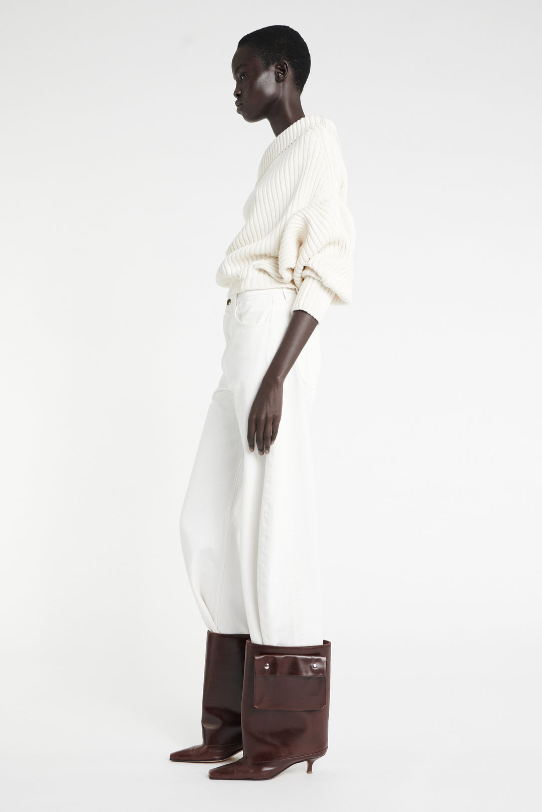 Heavy Rib Sweater With Buttons Ivory