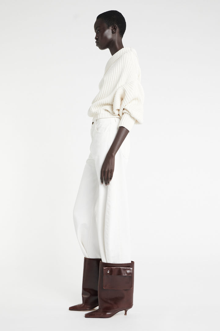 Heavy Rib Sweater With Buttons Ivory