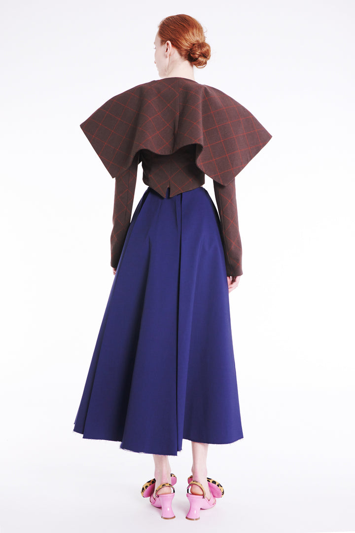 Cropped Jacket With Collar Brown Check