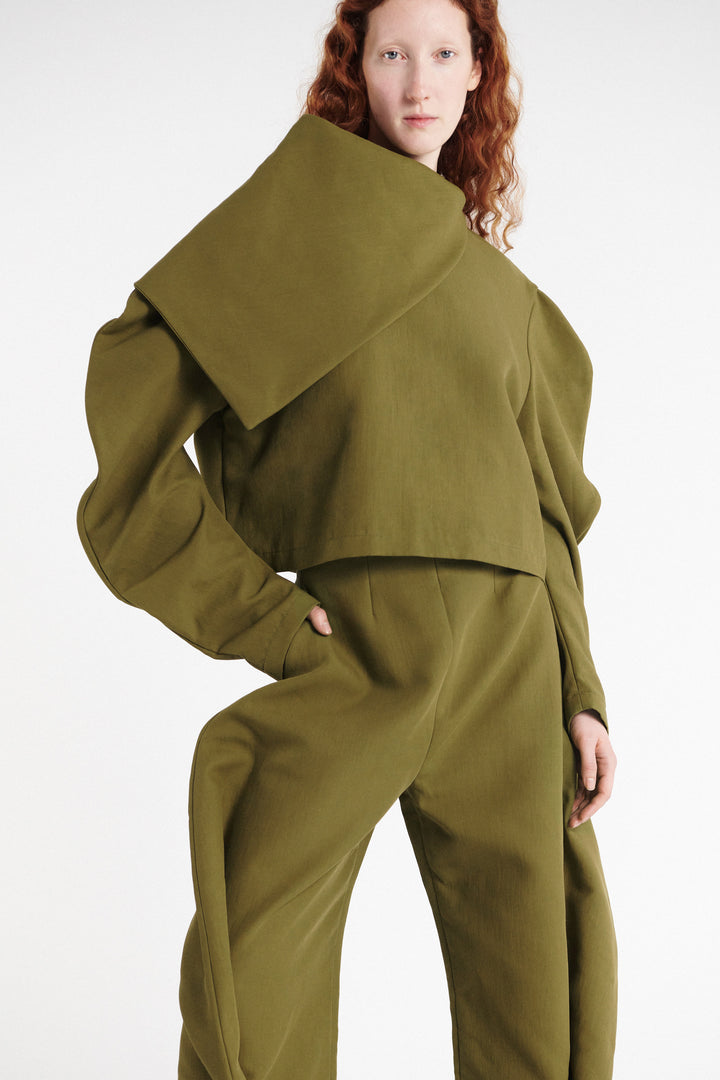High Rise Rounded Pant Khaki Green