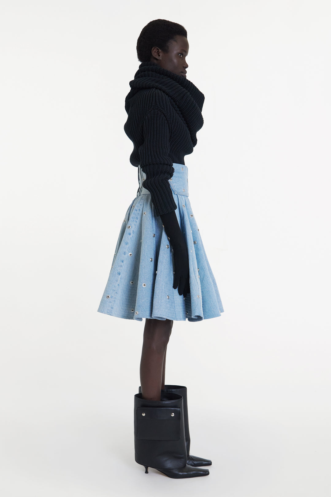 Knit Snood Top With Gloves Black