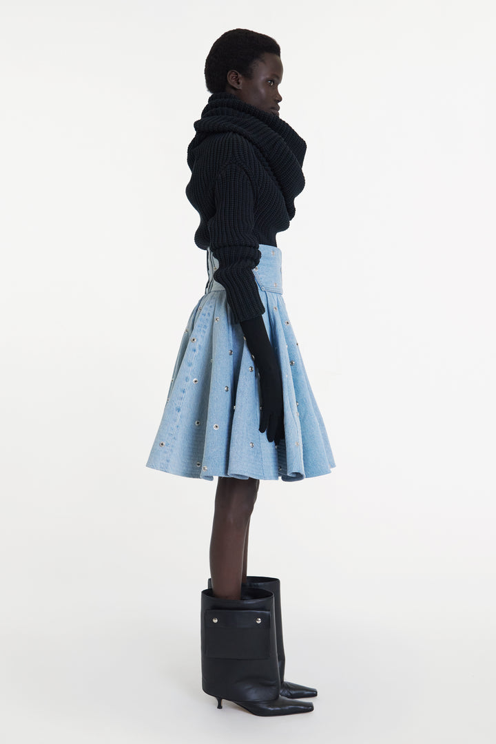 Knit Snood Top With Gloves Black