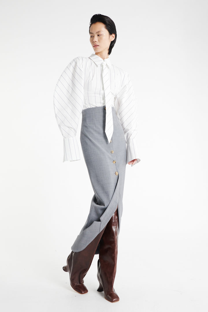 Tailored Skirt With Jacket Collar At Hem Grey Melange