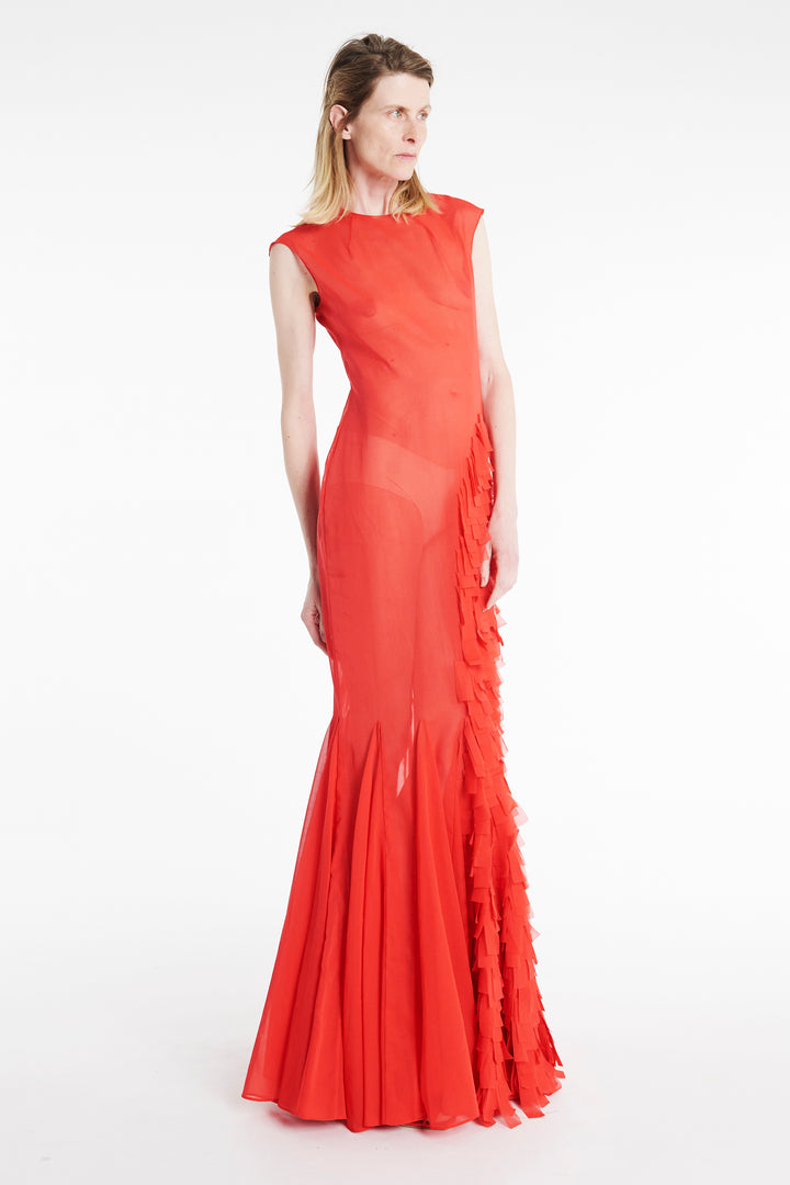 Organza Godet Dress Red