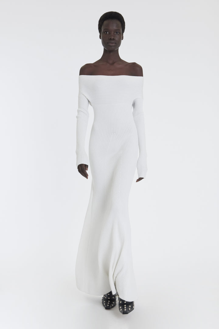 Knit Maxi Off Shoulder Dress Ivory