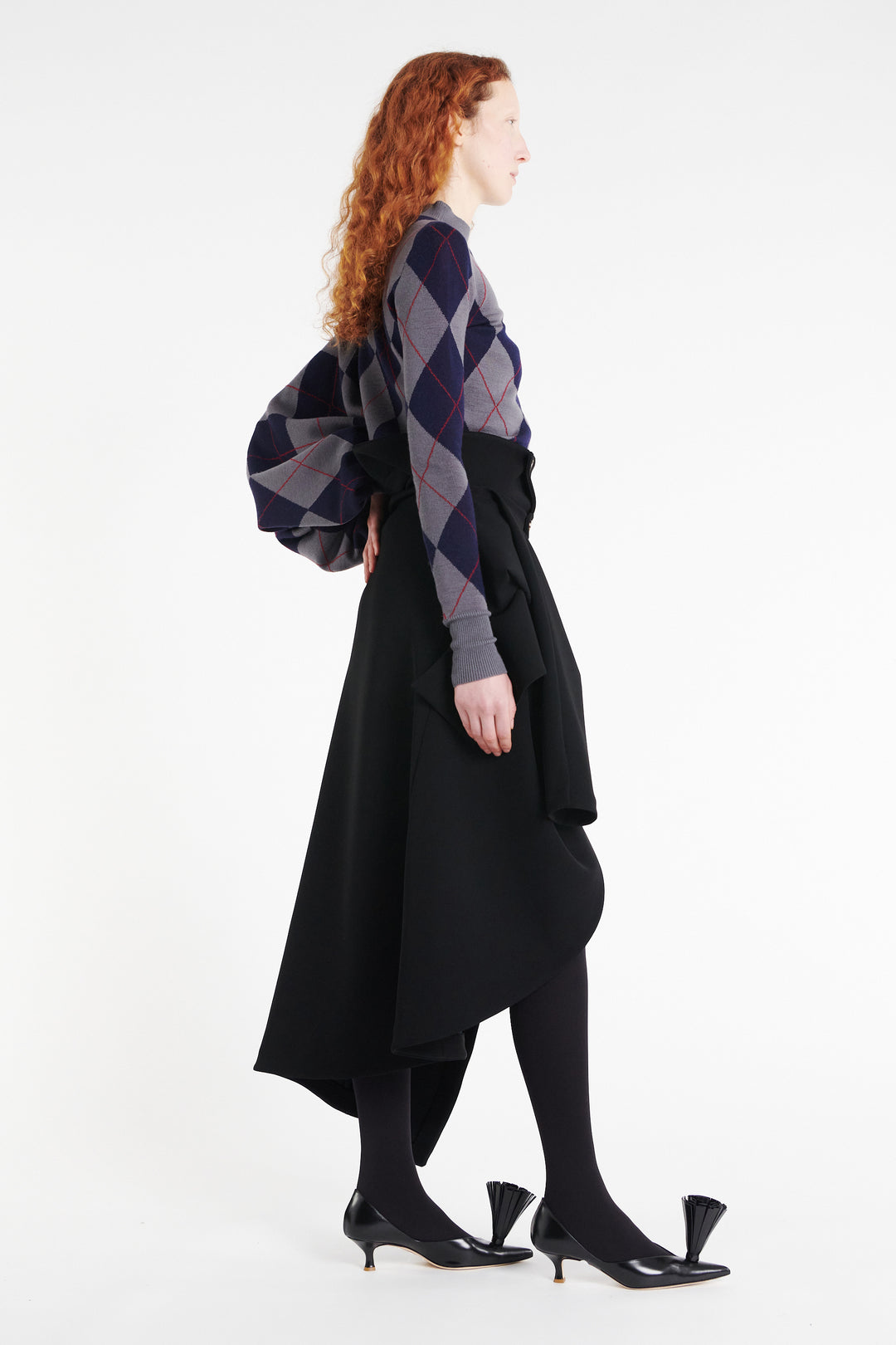 Argyle Knitted Top Navy Grey