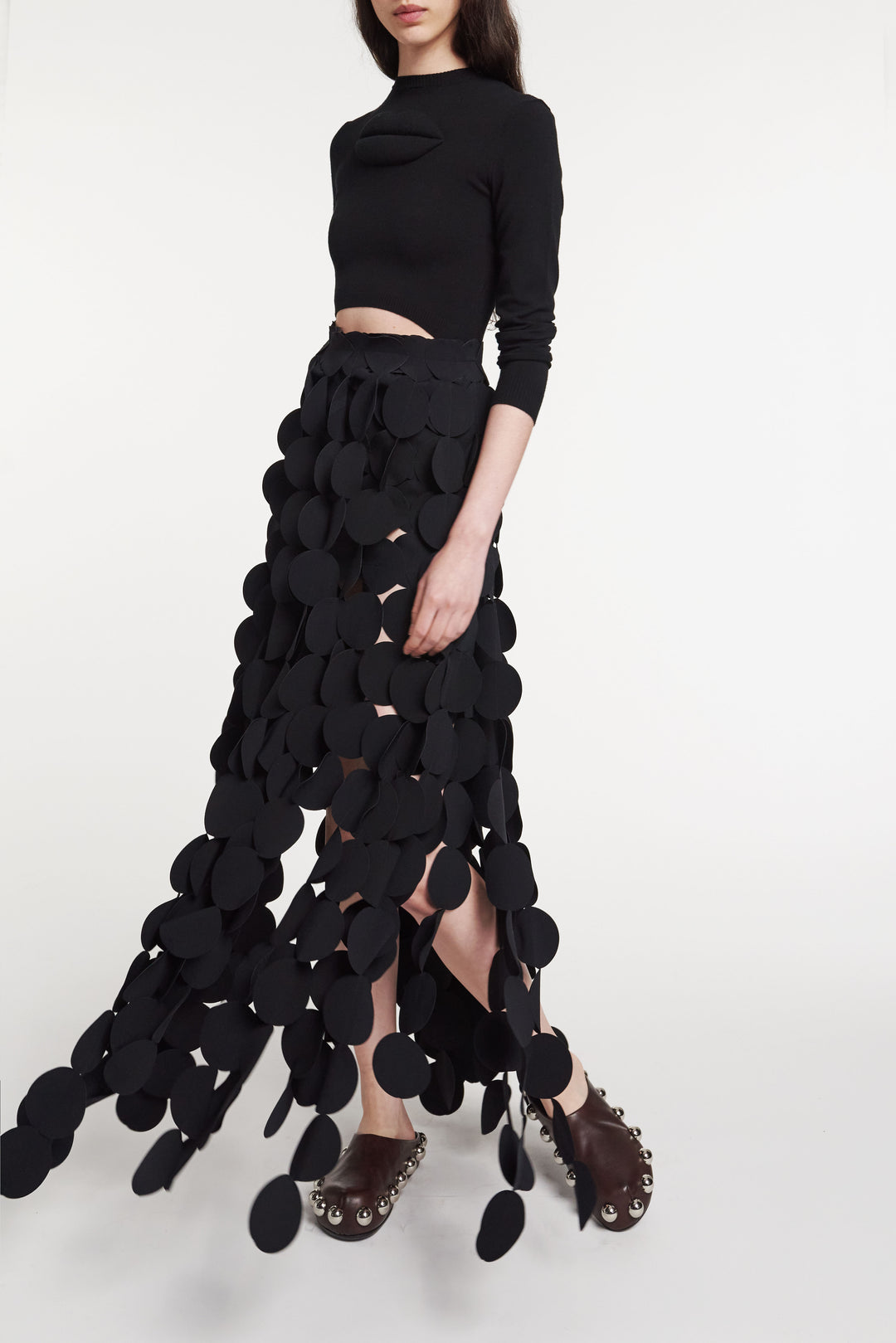 Multi Circle Layered Maxi Skirt Black