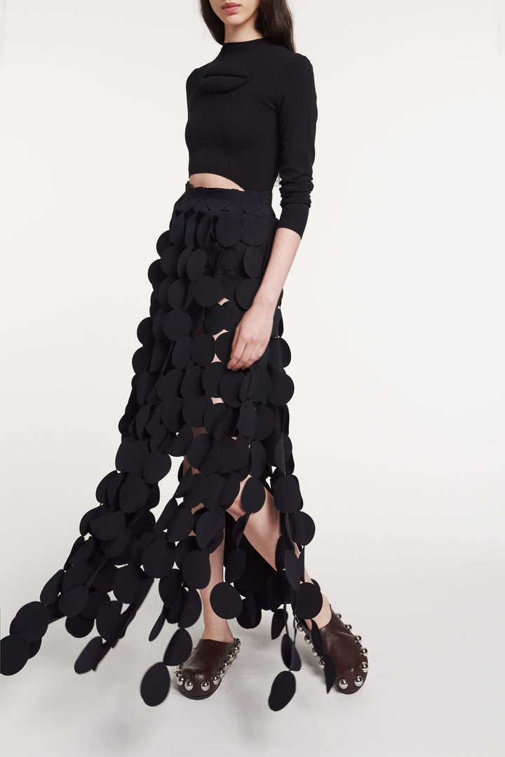 Multi Circle Layered Maxi Skirt Black