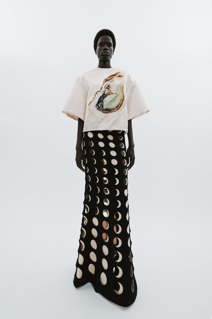 Layered Circular Cutouts Skirt Black Nude