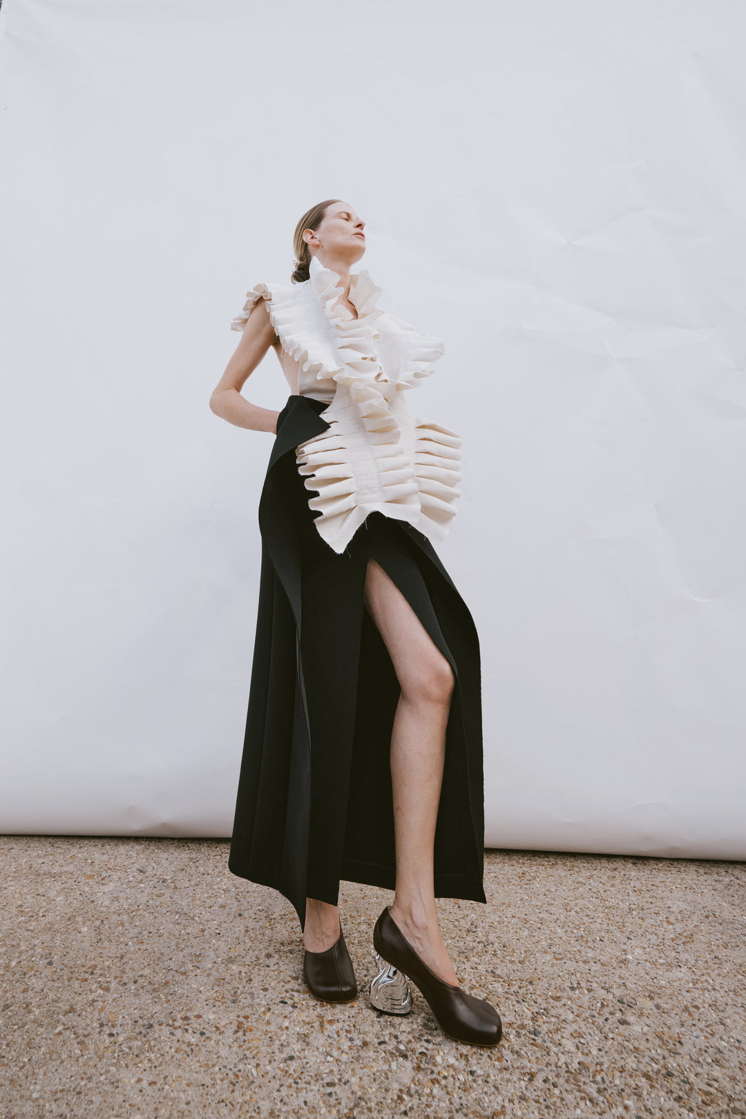 Long Hip Panelled Skirt Black