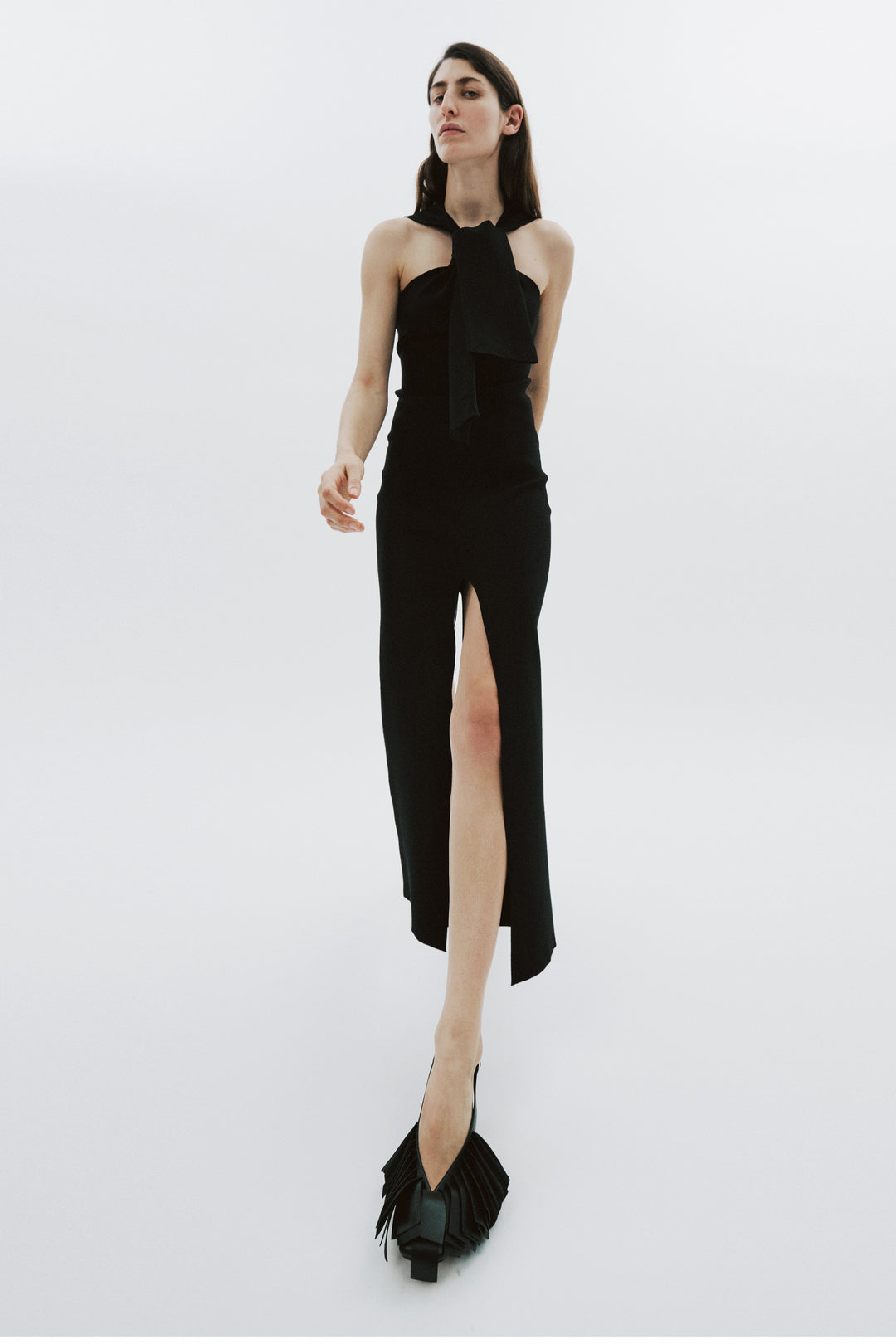 Knit Dress With Neck Tie Black