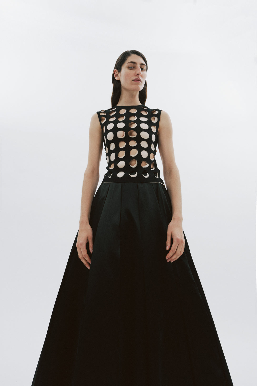 Top With Layered Circular Cutouts Black Nude