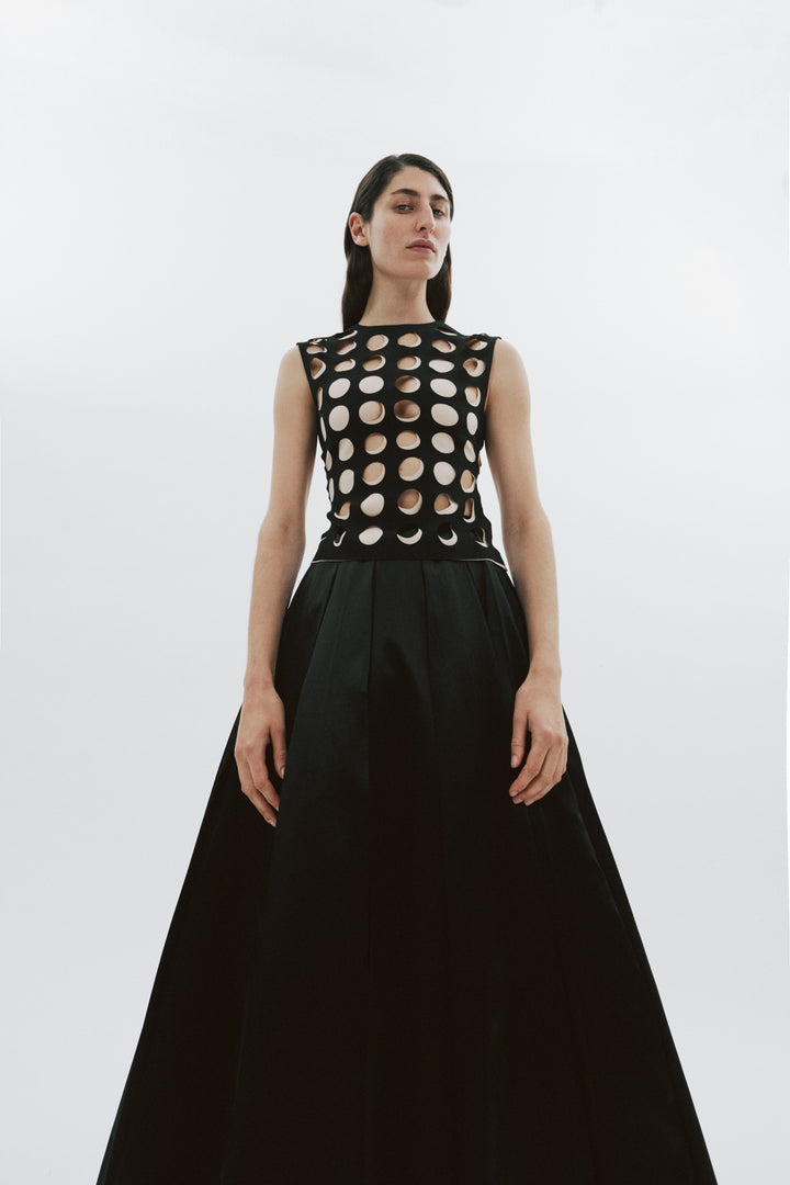 Top With Layered Circular Cutouts Black Nude