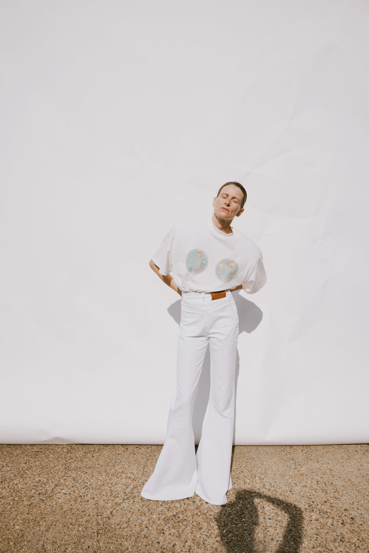 Hemispheres Map Printed Voluminous Tee White