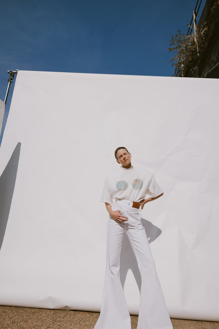 Hemispheres Map Printed Voluminous Tee White