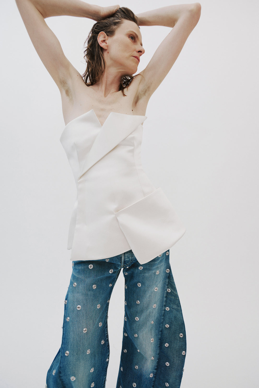 Corseted Tuxedo Top Ivory