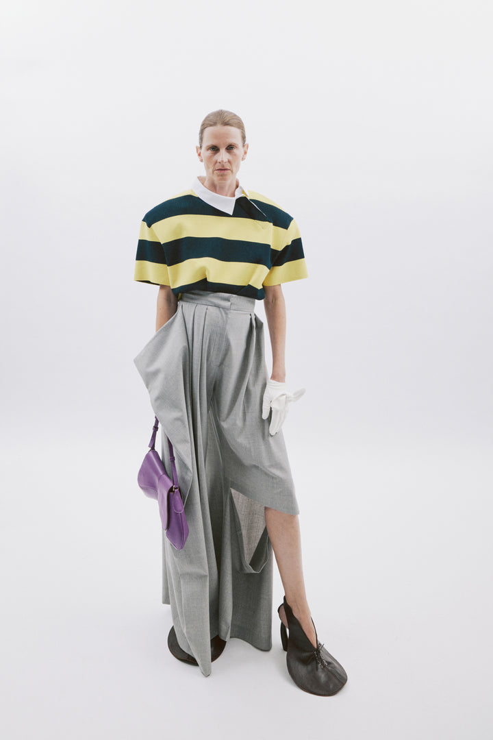 Slit Knee Trousers Light Grey Melange