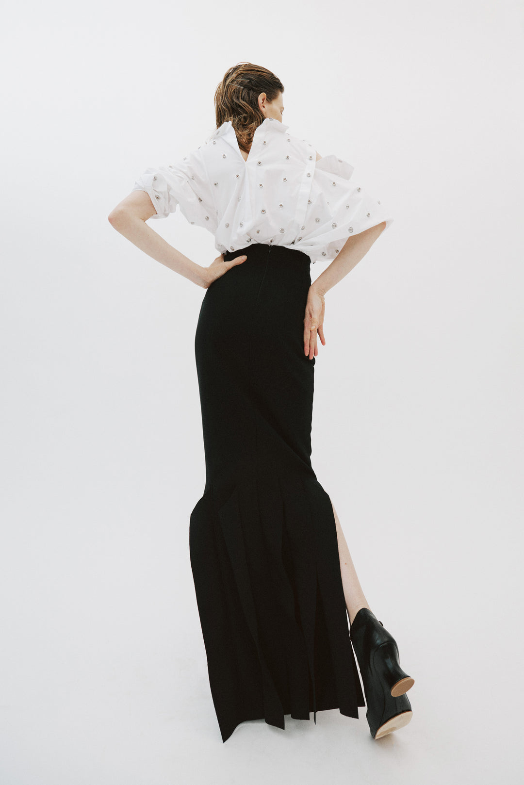 Studded Double Collar Shirt White